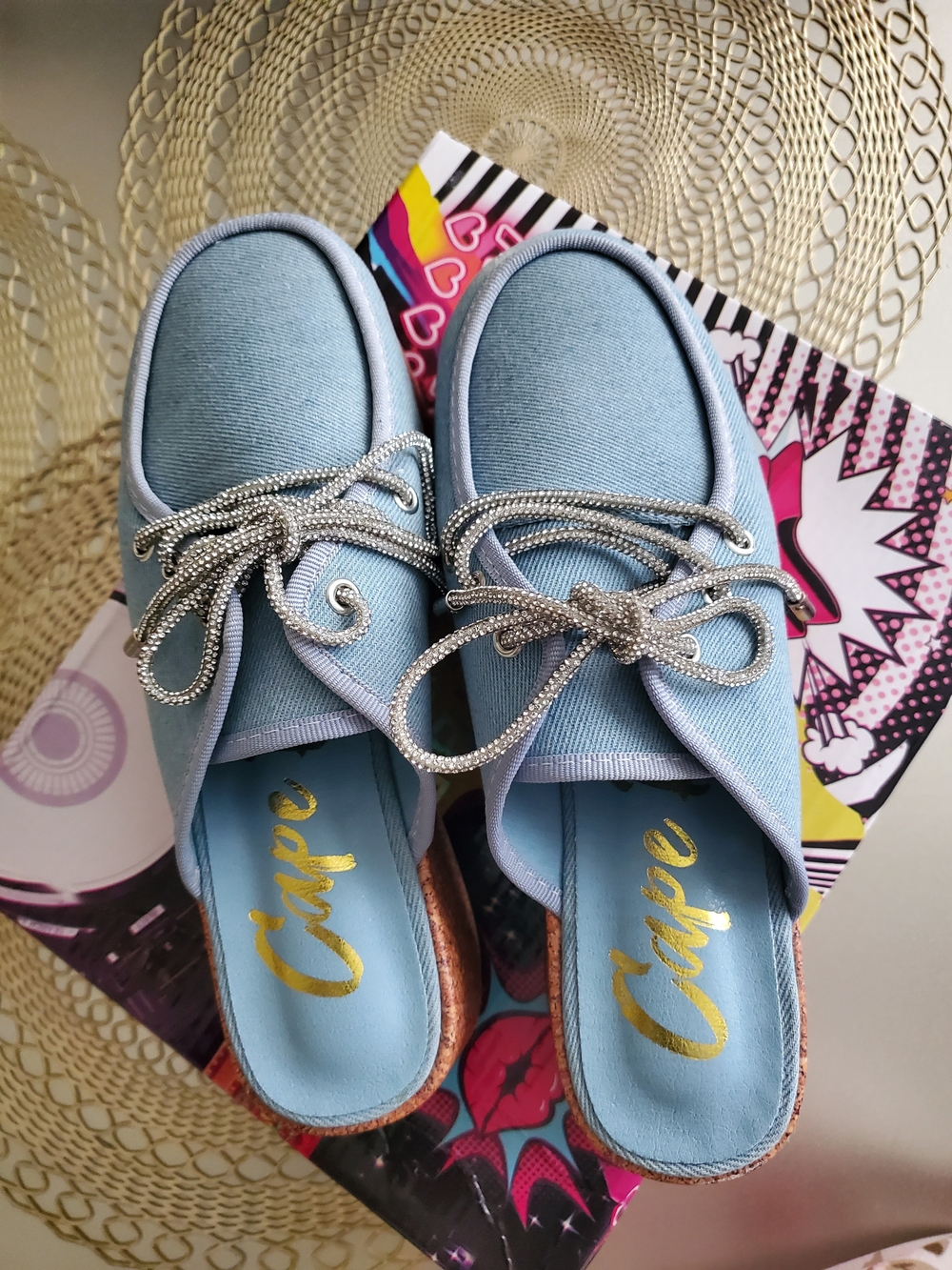 Cape Robbin Light Blue Slip-On Mules with Silver Rope Laces